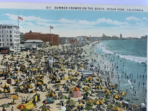 RPPC California Ocean Beach Summer Crowds On The Beach Post Card Western Novelty - Picture 2 of 3