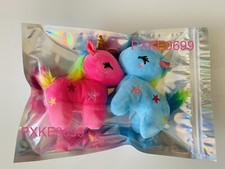 2 Unicorn Plush Keyrings Plushies Pink Blue Girls Stocking Party Bag Filler Gift