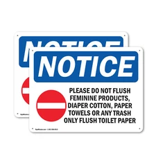 (2 Pack) Please Do Not Flush Feminine OSHA Notice Sign Decal Metal Plastic