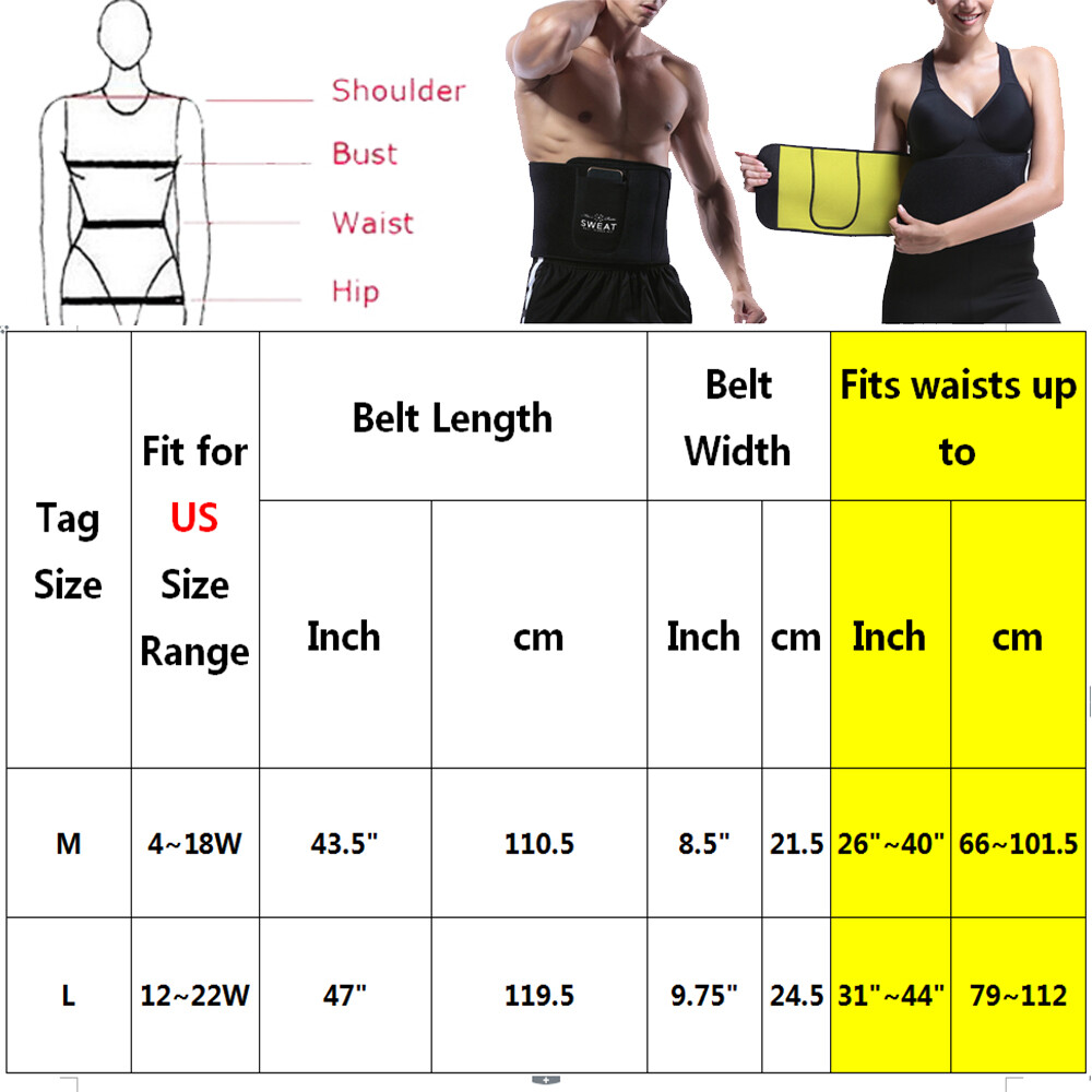 Slim Belt Sweet Sweat Belt Size Chart Men's Sweat Body Shaper