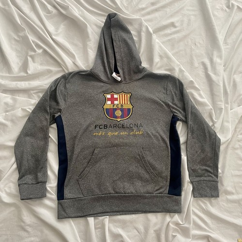 FCB Barcelona Barca Gray Soccer Pullover Hoodie Youth Size Large