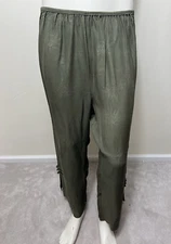 NWT Women’s Pants 1x Citron Silk Green Bamboo Print Tapered Ankle Elastic Waist