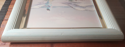 Pintura original al óleo sobre lienzo firmada por L. Kesnick certificado de autenticidad niña por gaviotas del océano - Imagen 7 de 10