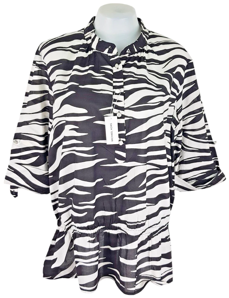 MICHAEL KORS Mujer Blanco y Negro S/S TÚNICA CAMISERO VESTIDO Camisa - L - PVP £145 Foto 4 de 4