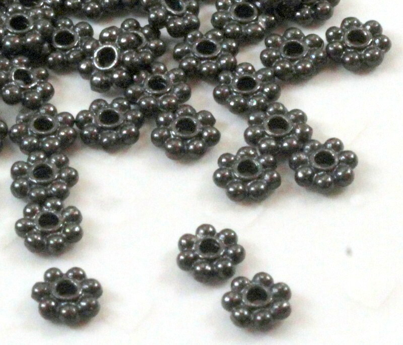 TierraCast 4 mm. Heishi Beaded Daisy Spacer Beads, Black Hematite Plated, 0813