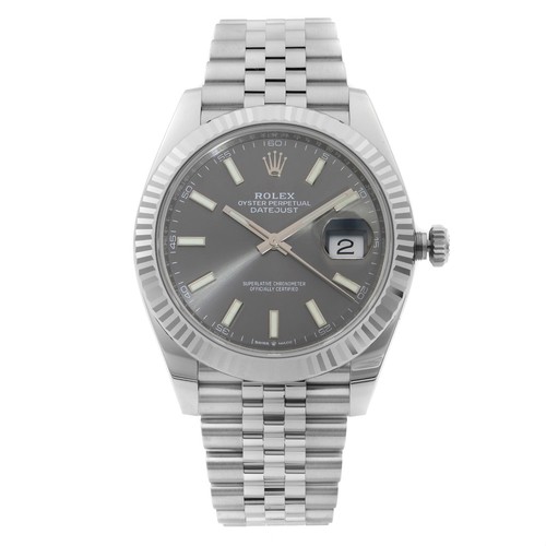 Rolex Datejust 41 Steel Gold Bezel Jubilee Band Rhodium Dial Men Watch 126334
