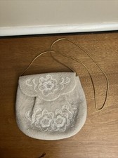 Vintage Walborg Floral Beaded Hand bag Purse Evening White Hand Made in Japan