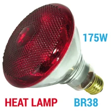 175BR38/HR RED HEAT LAMP 175W Watt BR38 120V Volt Medium E26 Base