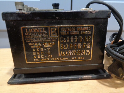 1916-38 VINTAGE LIONEL TYPE B 75 WATT TRANSFORMER TESTED WORKS GOOD