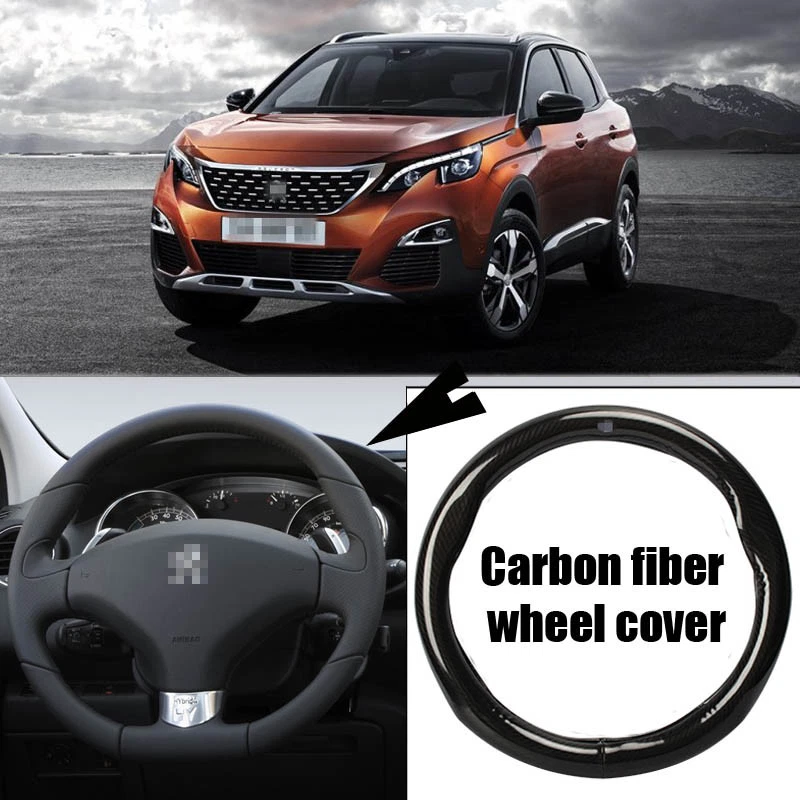 For Peugeot 3008 Car Carbon Fiber Leather Steering Wheel Cover Sport Racing