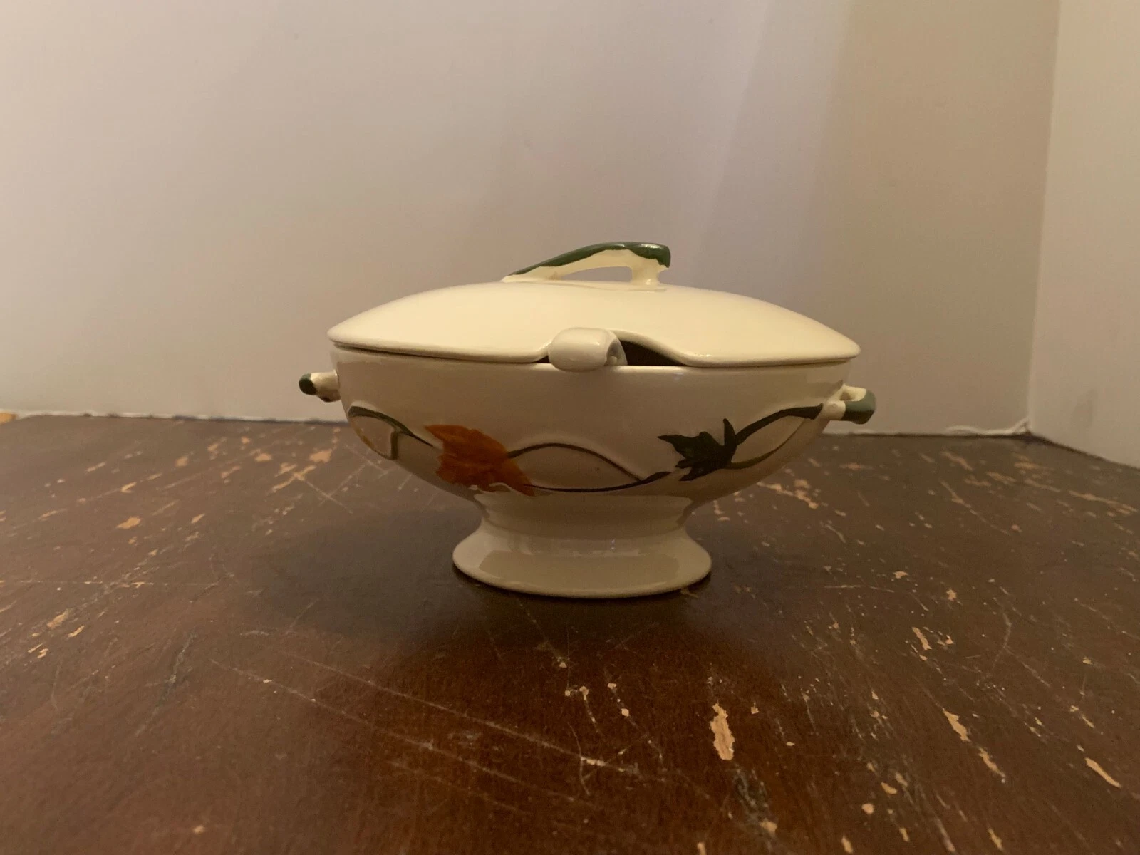 Vintage Brock Of California Ceramic Covered Sauce Bowl & Ladle Fall Leaf Pattern