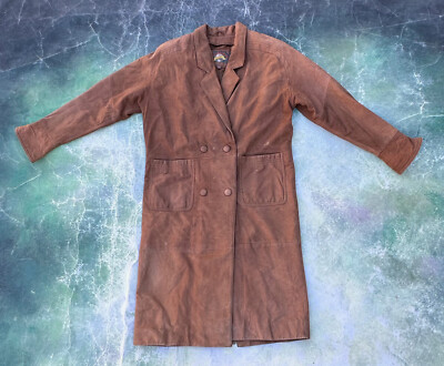 Vintage Adventure Bound By Wilsons Men's Brown Leather Trench Coat Size M.