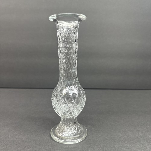 E.O. vintage Brody Co C-920 vaso bocciolo vetro trasparente stile reticolo diamantato usato in ottime condizioni clessidra - Foto 2 di 8