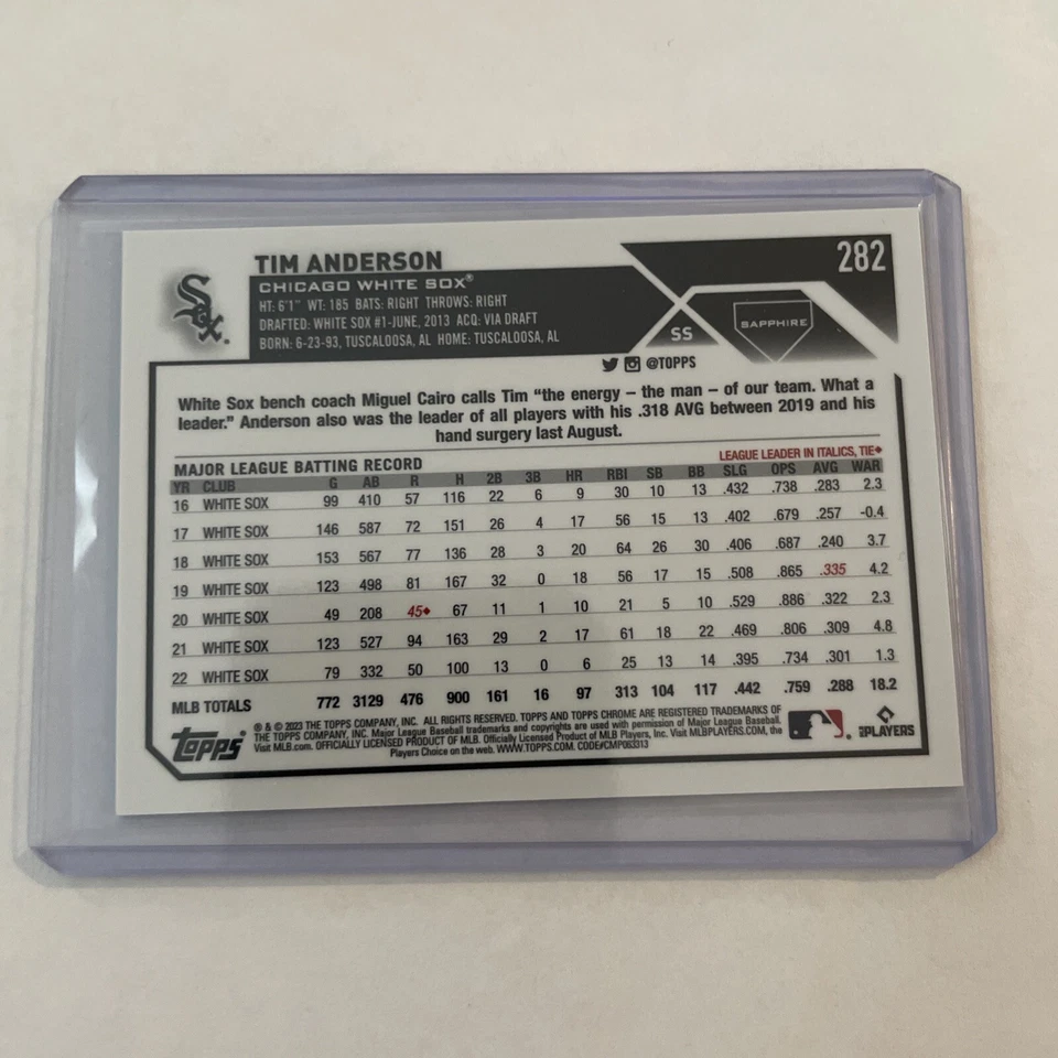 2023 Topps Chrome Sapphire Edition Gold 18/50 Tim Anderson #282 - Image 2 of 2