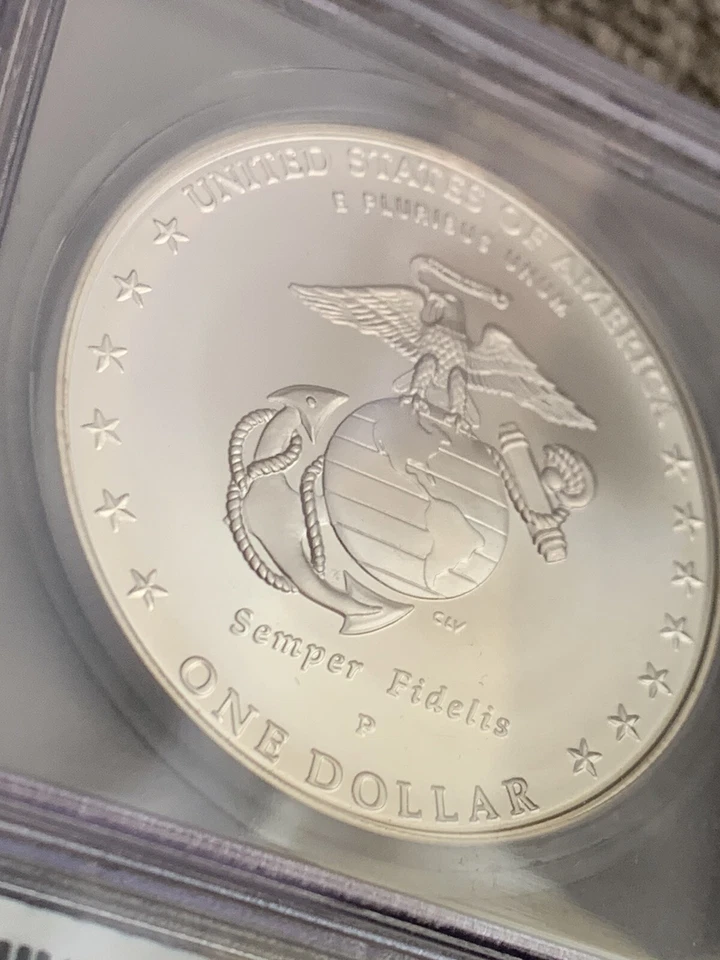 2005 P $1 Marine Corps Commemorative Silver Dollar ICG MS70 - Image 4 of 4