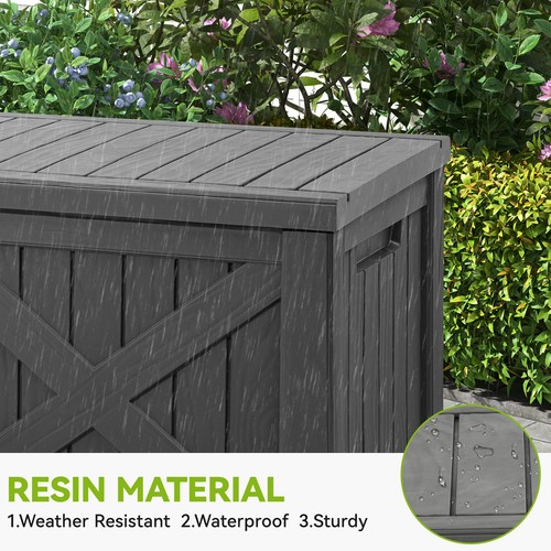 120 Gallon Large Deck Box Resin Outdoor Storage Boxes w/ Divider & Storage Net - Picture 2 of 5