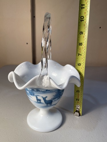 Rare Vintage Fenton "Winter Enchantment" On Milk Glass Basket - Picture 6 of 6
