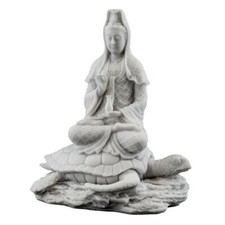 KWAN YIN RISING FROM THE SEA STATUE Quan Yin Buddha Goddess White Marble Resin