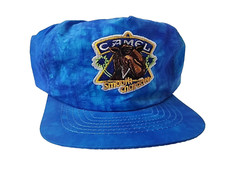 Vtg Joe Camel Cigarettes Smooth Character SnapBack Hat Tie Dye Blue Nylon Cap