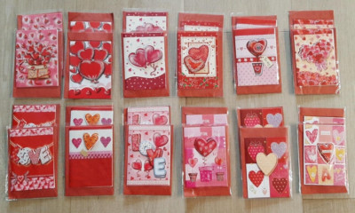 3D Mini Valentines Cards Envelopes 36 Pack With Glitter Blank Inside With Hearts