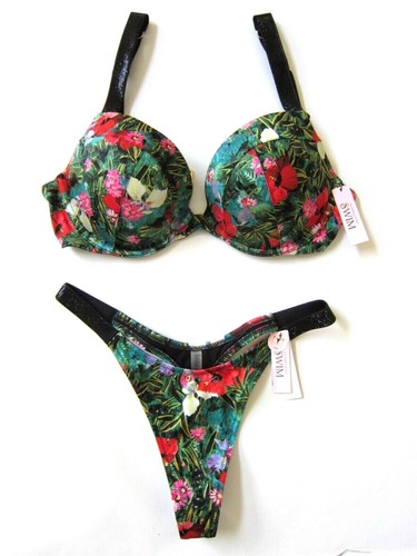 Victoria Secret SHINE Floral SEXY TEE THONG BIKINI SWIMSUIT 38 40 C D DD M L Set