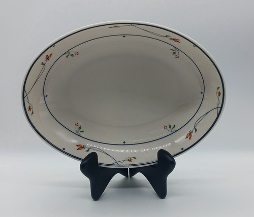 Gorham Ariana Oval Vegetable Serving Bowl Blue Band Amber Orange Flowers GRMARI - Picture 3 of 6