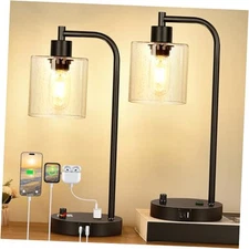 Set of 2 Industrial Table Lamps with 2 USB Port, Fully Stepless Dimmable 