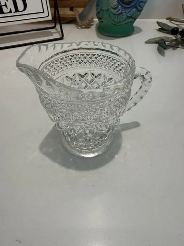 Vintage Anchor Hocking Wexford - Clear Glass Creamer - Diamond Pattern - 4" tall