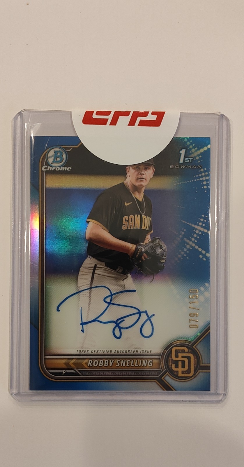 2022 Bowman Draft - Chrome Autographs Robby Snelling #CDA-RS Blue /150