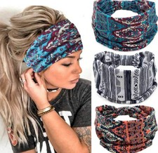 3PCS Boho Headbands Leopard Hair Bands Knotted Turban Wraps Stripe Cloth Elegant