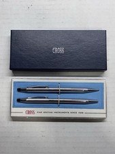 Exc. Vintage Cross 3501 Chrome Ballpoint Pen  Pencil Set in Original Box USA