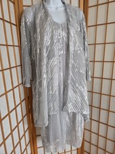 NWT R M RICHARDS LIGHT GRAY SILVER SHEATH EVENING DRESS CARDIGAN SET SIZE 12