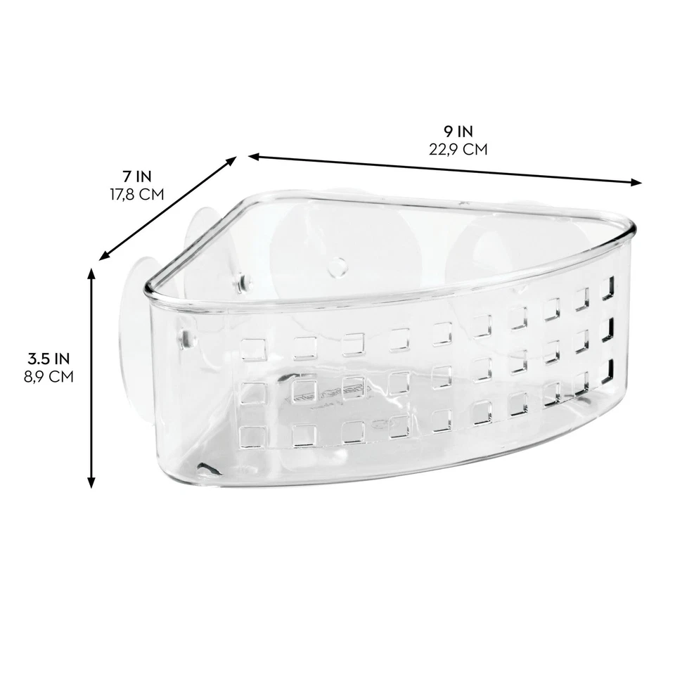Clear Plastic Shower Caddy - Suction Cup Corner Organizer - 9x7x3.5 in - Image 3 of 4