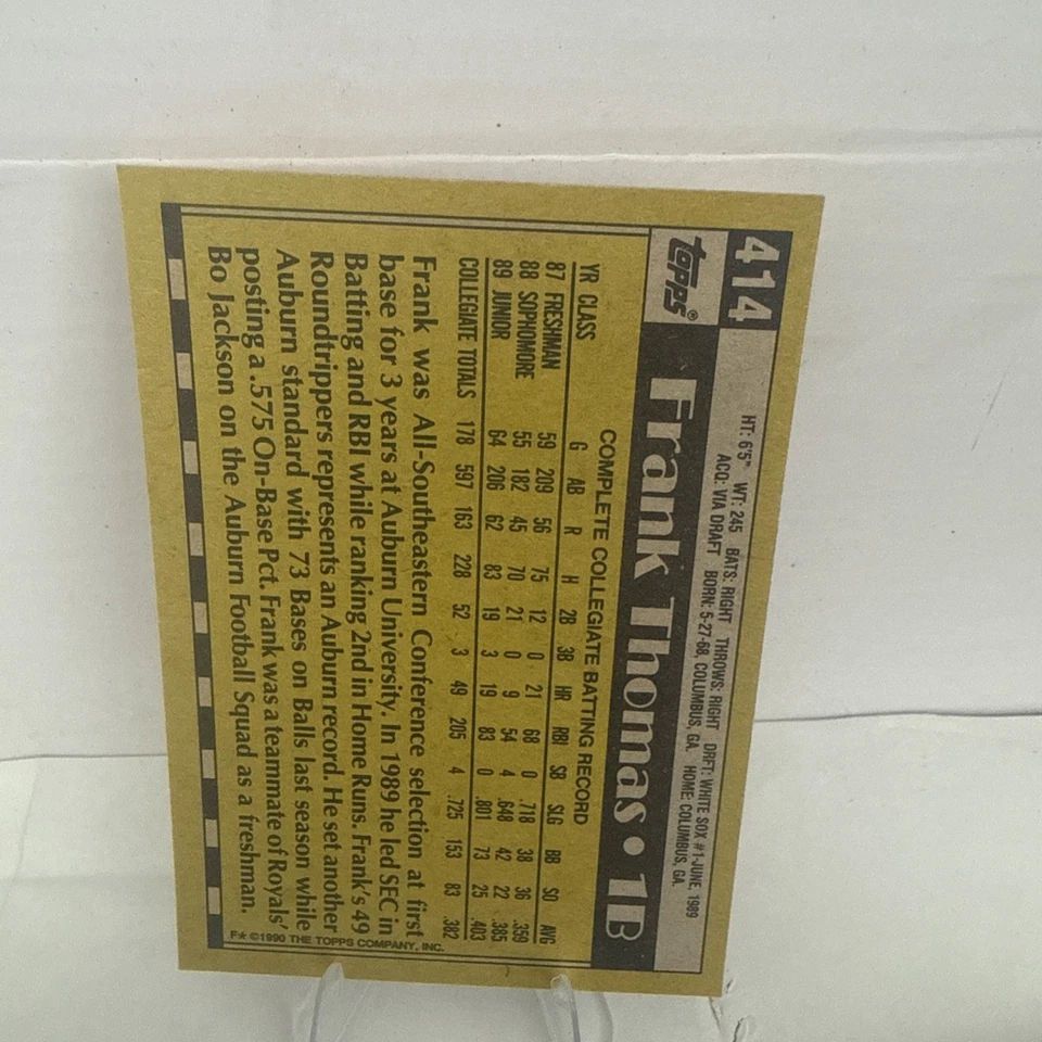 Tarjeta de novato Topps Frank Thomas #414  Foto 2 de 2