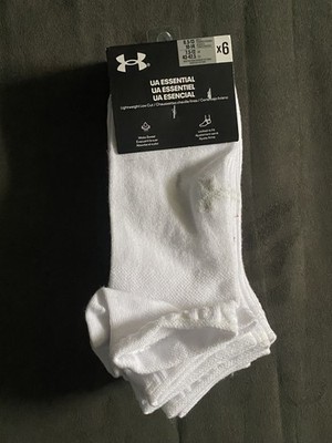 Under Armour Unisex UA Essential 6 Pair White Low Cut Socks 1386239 Size L. NWT