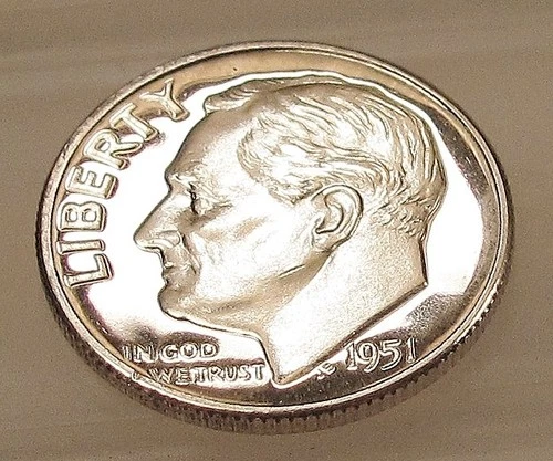 1951  Proof Impaired Dime  90% Silver  Original Luster #126 ~ 11