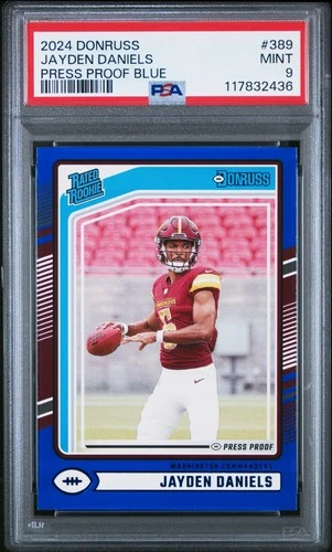 2024 PANINI DONRUSS PP BLUE #389 JAYDEN DANIELS ROOKIE RC PSA 9