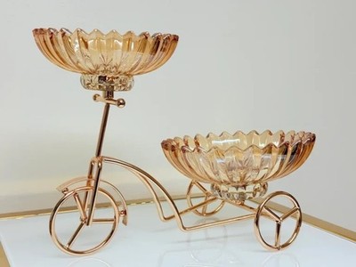 Gold Bicycle Glass Bowl Stand   Decorative Serveware for Snacks or Sweets