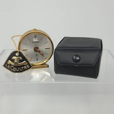NWT Antique LeCoultre Co 7 Jewels 8 Days 101 Desk Alarm Gold Clock w/ Case Swiss