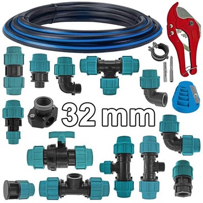 32 mm PP Fittings für PE Rohr Klemmverbinder Verschraubung Winkel Kunststoffrohr
