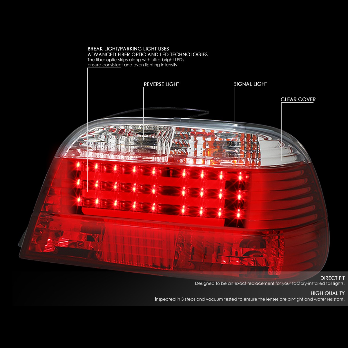 FOR 95-01 BMW E38 7-SERIES CLEAR LENS HOUSING RED LED REAR SIGNAL