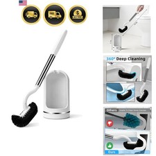 Toilet Brush and Holder Set, Curved Toilet Brush with Stainless Steel Handle,...