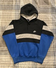 Vintage Nike Blue Tag Pullover Hoodie Color Block Embroidered Logo Medium