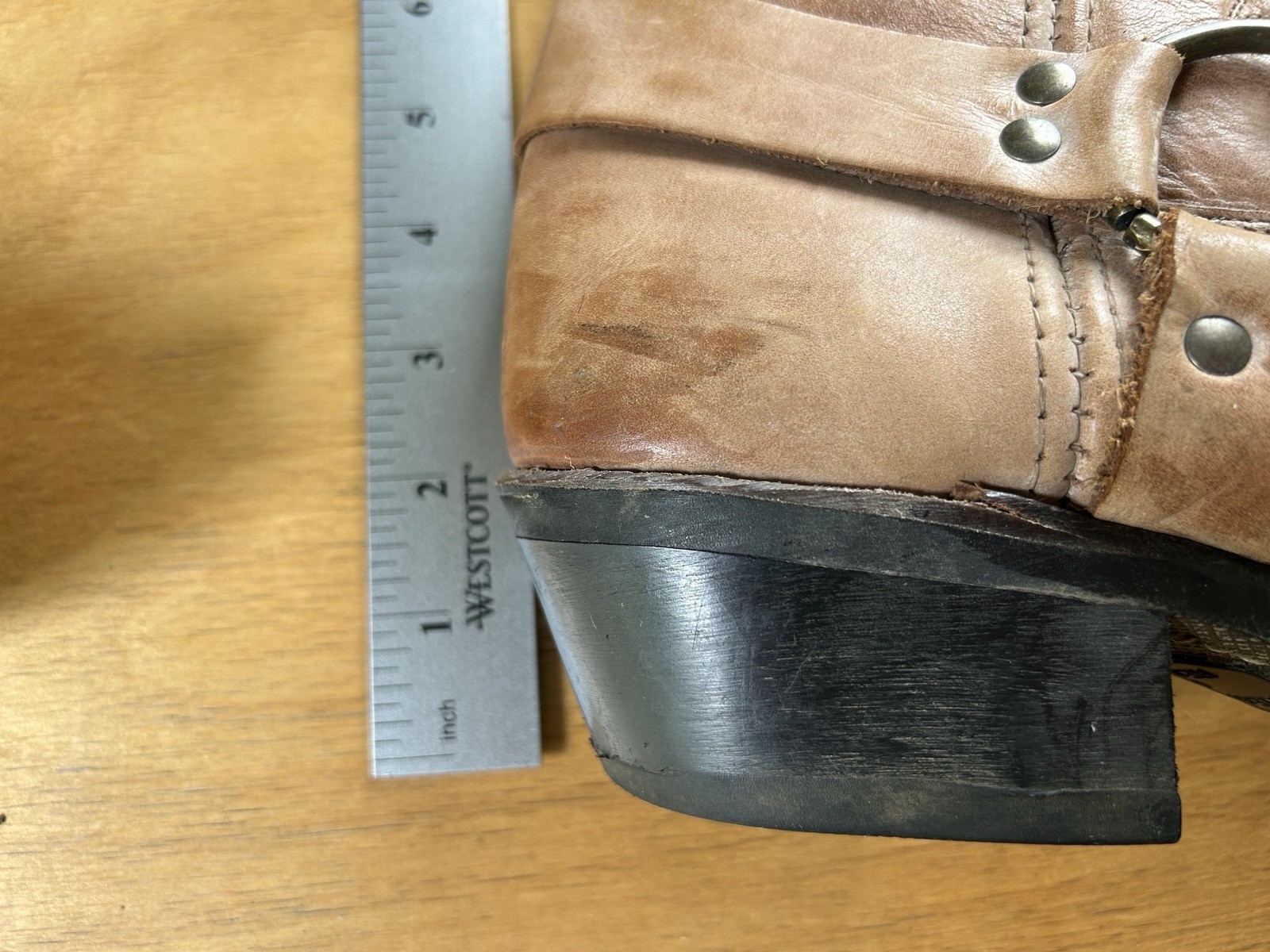 Vintage Frye Brown Eagle Harness Western Boot Women Sz 9 Cognac Square Toe OT