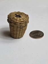 Antique Penobscot Native American Sweetgrass Sewing Thimble Case basket