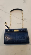 Tory Burch Lee Radziwill Embossed Leather Crossbody Bag Royal Navy / Gold