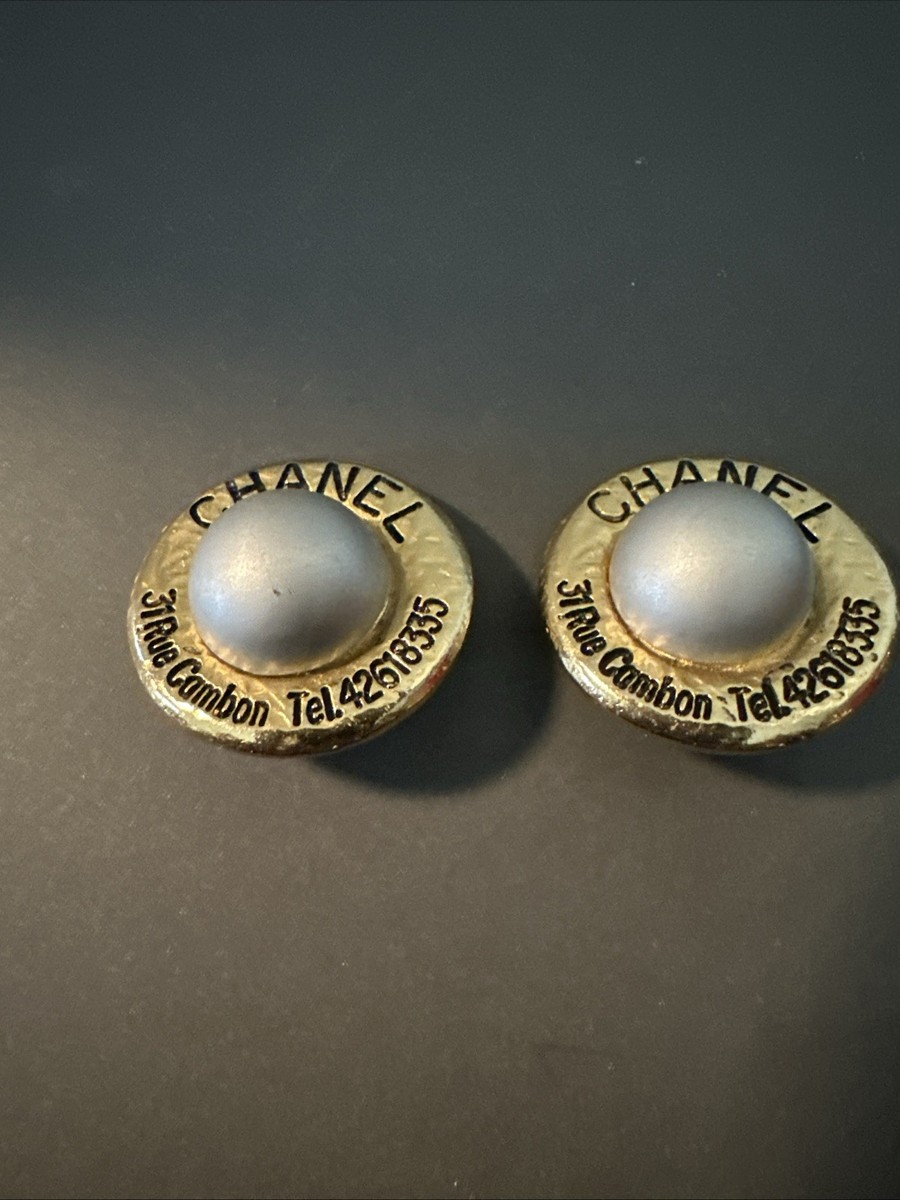 Chanel 1980s 31 Rue Cambon Telephone Number Pearl Clip on Earrings