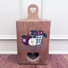 Wooden Grocery Plastic Bag Holder Wall Hanging Storage Cottage Core VTG Apples