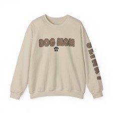 Custom cheetah print dog mom sweatshirt with pet name on sleeve