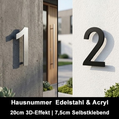 Moderne 3D Hausnummer & Buchstaben   Edelstahl / Acryl Schwarz   20cm & 7,5cm